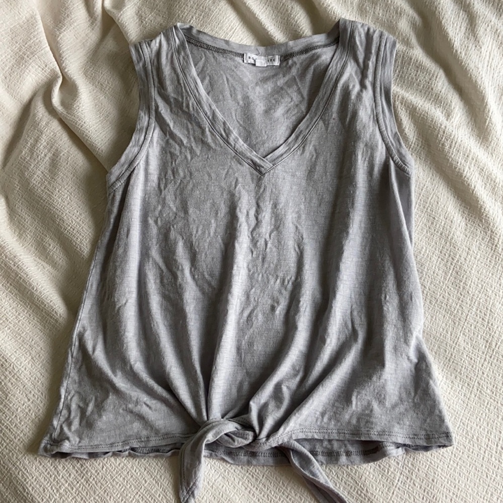 V-neck gray tank top with tie